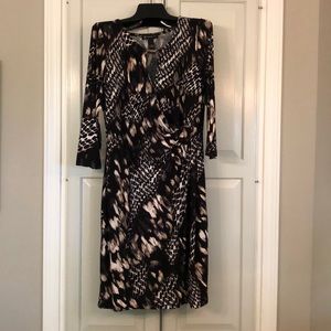 INC animal print faux wrap dress sz L